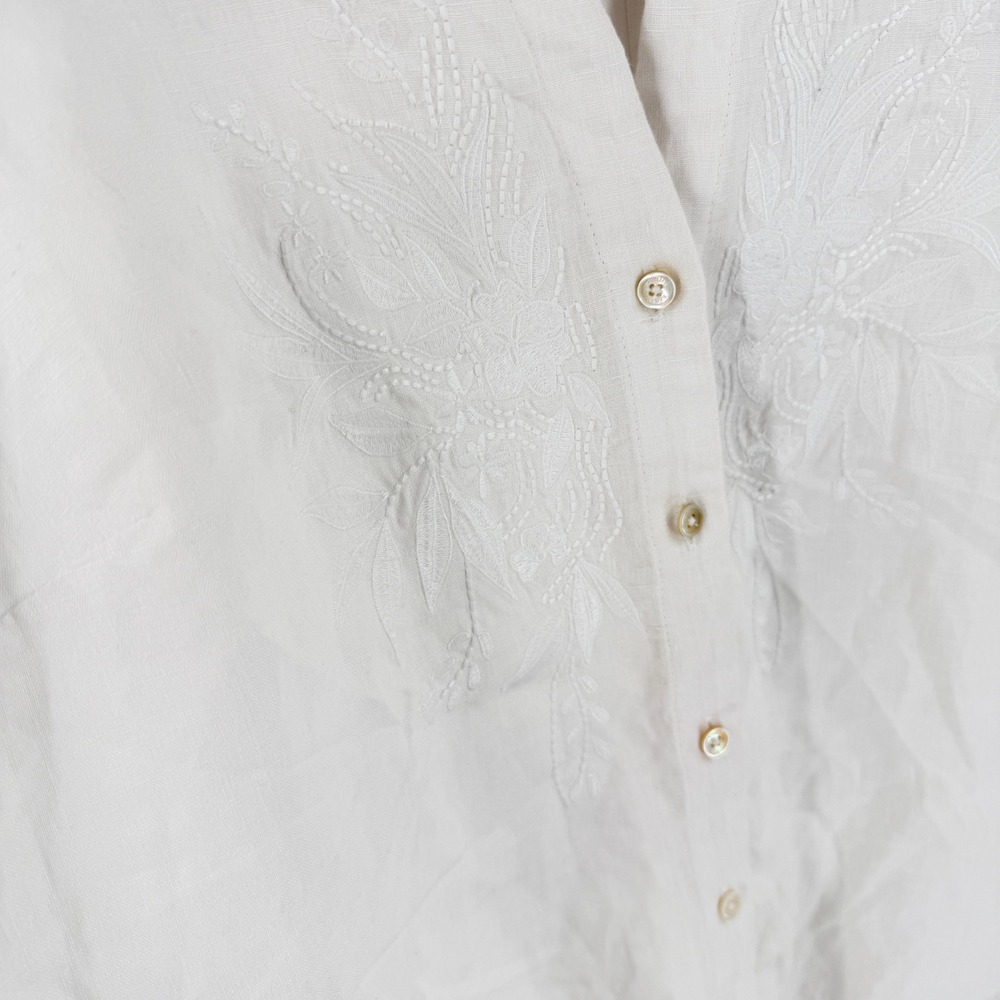 Tommy Bahama Sleeveless Linen Top White Small Embroidered Coastal Beachy Natural - Picture 6 of 6